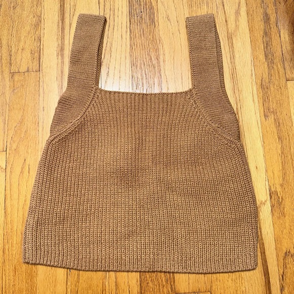 Vince Sweater M Brown Knit Sleeveless Tank Top Square Neck Pullover Minimalist - Picture 1 of 8